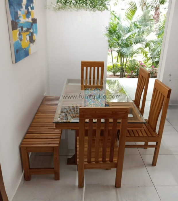 slatted bench dining layout